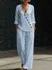 Women’s V-Neck Cross-Over Shirt and Wide-Leg Pants Set by FitiqueFit