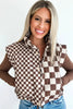 Brown Checkered Stand Collar Cropped Puffer Vest by Wild and Free Boutique