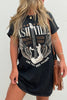 Black Graphic Round Neck Short Sleeve Tee Dress Trendy Casual T-Shirt Dress for Women by Stevvex