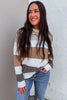 Brown Mixed Texture Knit Striped Colorblock Loose Sweater by Wild and Free Boutique