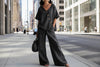 Women's Loose Cotton-Linen V-Neck Top & Wide-Leg Pants Set by FitiqueFit