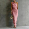 Women's Satin Off-Shoulder Slim-Fit Maxi Dress by FitiqueFit
