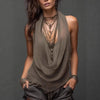 Women's Halterneck V-Neck Backless Slim-Fit Knit Top by FitiqueFit
