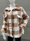 Autumn And Winter Long Sleeve Double Pocket Plaid Furry Coat Women