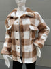 Autumn And Winter Long Sleeve Double Pocket Plaid Furry Coat Women
