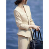 Waist-Grabbing Beige Coat and Wide Leg Pants Set by FitiqueFit
