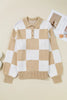 Light French Beige Checkered Pattern Polo Collar Loose Sweater by Wild and Free Boutique