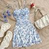 Boho Floral Spaghetti Strap Mini Dress – Ruched Ruffle Hem Vacation Sundress by FitiqueFit
