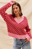 SO ME Color Block Textured Christmas Sweater V Neck Top by FitiqueFit