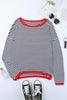 Pink Contrast Trimmed Striped Drop Shoulder Sweater
