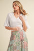Aemi + Co Side Slit Notched Ruffled Half Sleeve Blouse