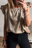 Gold Metallic Round Neck Ruffle Trim Sleeveless Top by Wild and Free Boutique