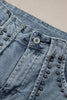 Studded Acid Wash Denim Shorts