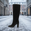 Women’s Suede High Heel Boots | Pleated Thick Heel Pointed Toe by FitiqueFit