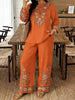 Women’s Ethnic Two Piece Set with Long Sleeve Shirt and Cropped Pants by FitiqueFit