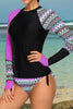 Full Size Round Neck Long Sleeve Top and Tied Brief Swim Set