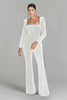 Women’s Diamond-Encrusted Square-Collar Flared Jumpsuit by FitiqueFit