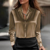 Long Sleeve Satin Swing Collar Top | Elegant Commuter Shirt by FitiqueFit