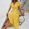 Summer Floral Boho Dress - Short Sleeve Ruffle Flowy Maxi Dresses by FitiqueFit