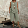 Casual Solid-Colored Sleeveless Top And Cropped Pants Two-Piece Set by FitiqueFit