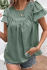 Laurel Green Spotted Print Pleated Ruffle Sleeve Blouse