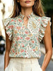 Women's Retro Ruffle-Trim Printed Sleeveless Top by FitiqueFit