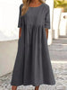 Plus Size Cotton Linen Midi Dress | Round Neck Pocket Dress by FitiqueFit