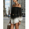 Off-Shoulder Ombre Puff-Sleeve Chiffon Jumpsuit with Belt by FitiqueFit