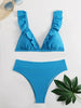 New Elegance Curve V-Neck Bikini Set – Sleek Solid Color High Waist Swimsuit with High-Cut Leg and Delicate Lettuce Trim – Stretch Comfort and Easy-Care Two-Piece Swimwear for Women’s Poolside Style by Stevvex