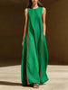 Women's Linen Sleeveless Loose Striped Maxi Dress by FitiqueFit