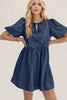 Elegant Ruched Puff Sleeve Mini Dress Vintage Bow Detail Cute Short Dress for Women by Stevvex