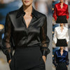 Women’s Satin Lapel Collar Blouse – Sheer Long Sleeve Button-Down Shirt for Office & Spring/Autumn Wear by FitiqueFit