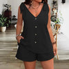 V-Neck Lace-Up Button Top & Shorts Set – 5 Colors, S–XXL by FitiqueFit