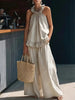 Halterneck Loose Two-Piece Set | Pleated Asymmetric Pocket Set by FitiqueFit
