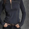 Women’s Retro Stand Collar Half Zip Pullover Top by FitiqueFit