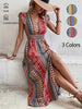Women's Boho Geometric Print Puff Sleeve A-Line Maxi Dress – 3 Colors S–XL by FitiqueFit