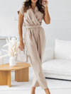 Surplice Cap Sleeve Tie Waist Jumpsuit