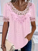 Women's Lace Patchwork Crew Neck Short Sleeve T-Shirt by FitiqueFit