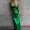 Textured Mirror-Finish U-Neck Slip Maxi Dress with Pockets by FitiqueFit