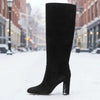 Women’s Suede High Heel Boots | Pleated Thick Heel Pointed Toe by FitiqueFit