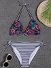 Sunset Bloom 2-Piece Triangle Bikini Set for Women – Vibrant Random Floral Print Halter Neck Swimsuit with Tie-Back Tie-Side Bottoms & High Cut Legs – Women's High-Stretch Swimwear for Summer Beach Escapes by Stevvex