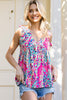 Multicolor Abstract Print Boho Flounce Hem Sleeveless Shirt