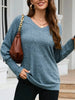 V-Neck Textured Knit Long Sleeve T-Shirt by Simply Love