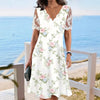 Women's Floral Lace Flounce Neckline High-Waist A-Line Midi Dress by FitiqueFit