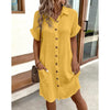 Women's Cotton Linen Shirt Dress – V-Neck Button-Front A-Line Dress by FitiqueFit
