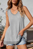 Black Scoop Neck Waffle Knit Splicing Flowy Vest