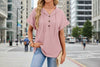 Women's Waffle Knit Hooded Short-Sleeve Top – Drawstring Button Pullover by FitiqueFit