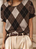 Women's Retro Short-Sleeve Jacquard Knit Top by FitiqueFit