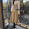 Relaxed A-Line Crushed Pleat Cotton Midi Skirt with Belt by FitiqueFit