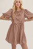 Elegant Ruched Puff Sleeve Mini Dress Vintage Bow Detail Cute Short Dress for Women by Stevvex